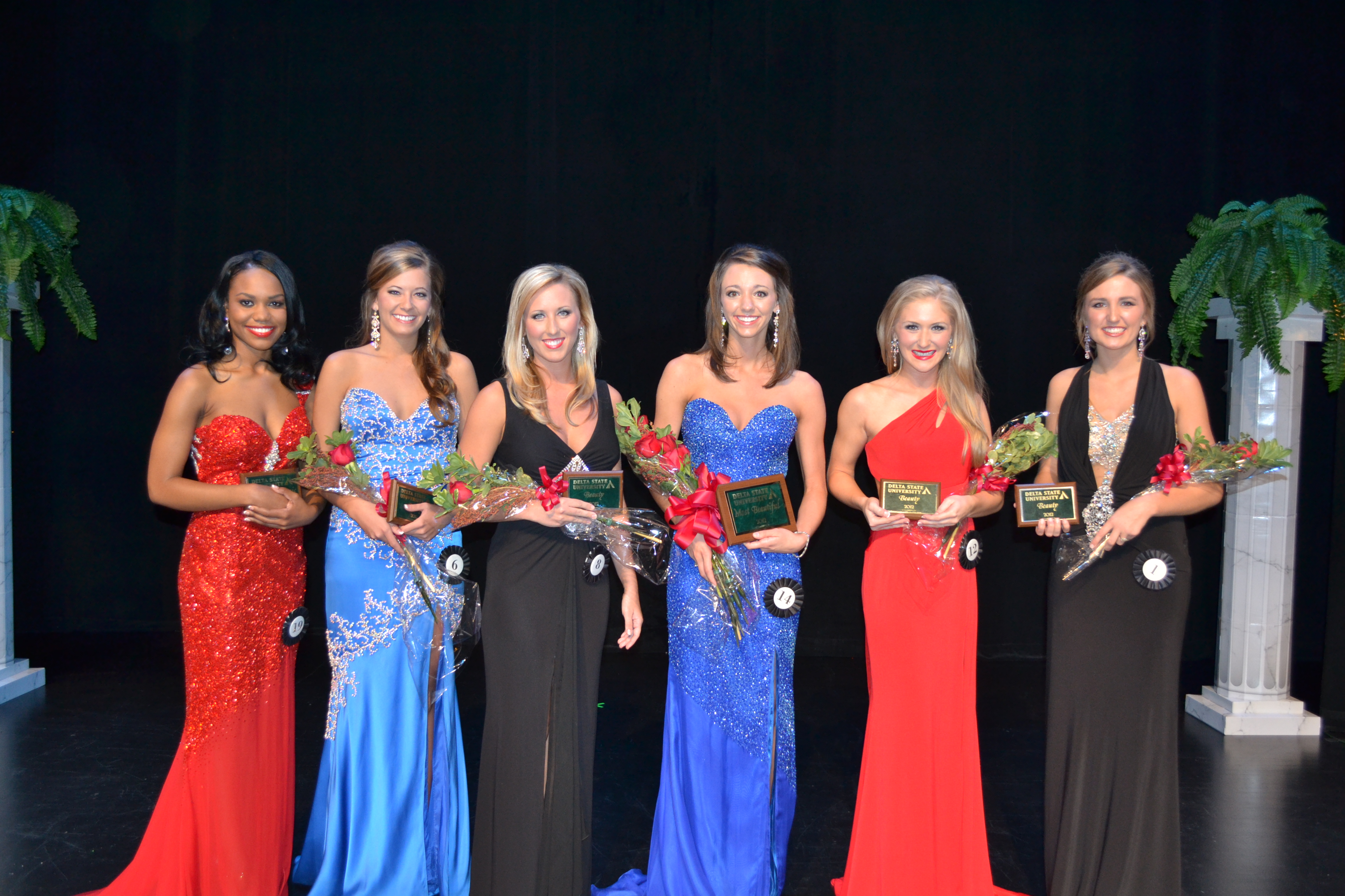 Pictured from left are: Most Photogenic Briana Sturgis, a sophomore from Brandon; Beauty Emily Ridge, a senior from Courtland; Beauty Chelsey Hill, a senior from Olive Branch; Most Beautiful Madison Greenlee, a sophomore from Batesville; Beauty Molly Slonaker, a senior from Clinton,  and Beauty Molly Carol Harlow, a sophomore from  Brandon.